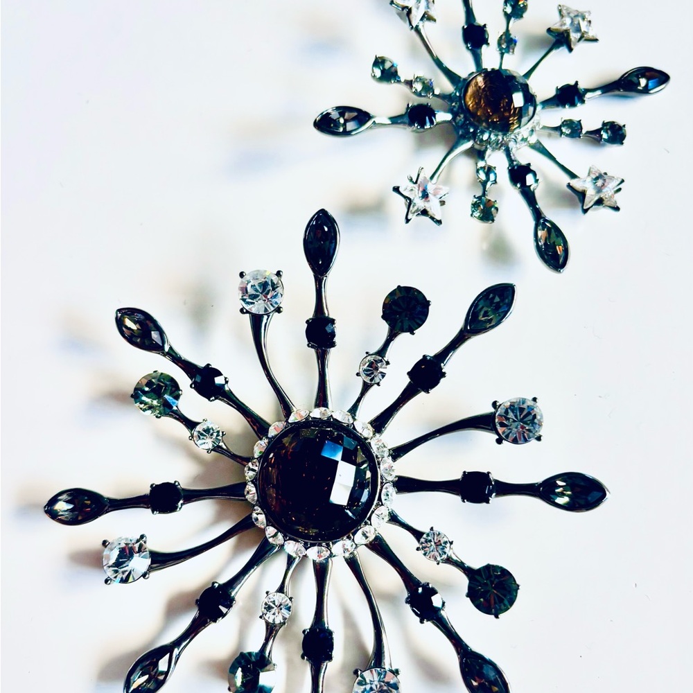Elegant Black and Silver Brooch Set